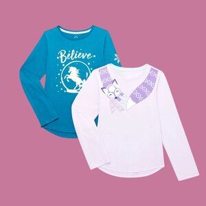 Wonder Nation Girls Long Sleeve Graphic T-Shirts,Pack of 2, 7/8Y